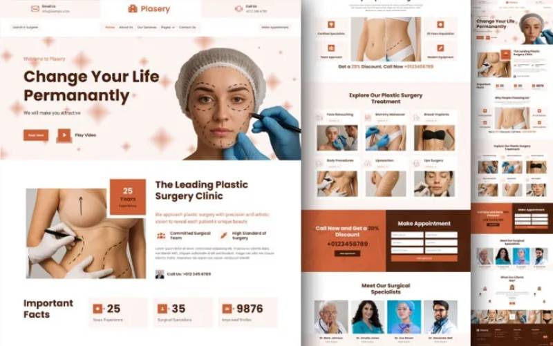 Plasery – Mẫu website phẫu thuật thẩm mỹ
