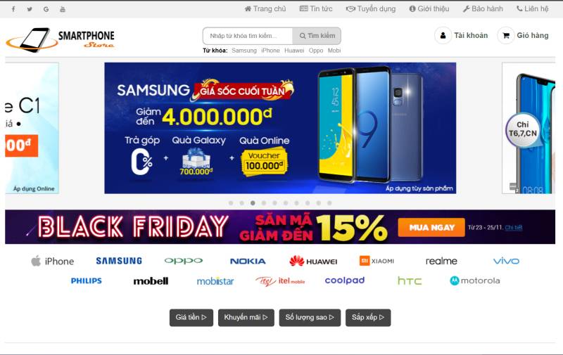 Web bán điện thoại, với các chức năng đăng nhập, đăng kí, giỏ hàng, mua hàng, trang quản lý đầy đủ, lưu trữ hoàn toàn bằng localstorage ...