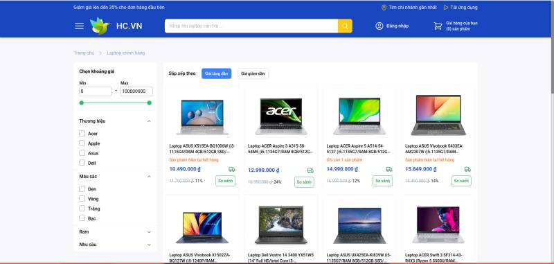 Xây dựng và phát triển website bán laptop HC.VN